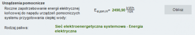 Rys 37. Okno do określenia rocznego zapotrzebowania energii końcowej dla urządzeń pomocniczych systemu c.w.u.